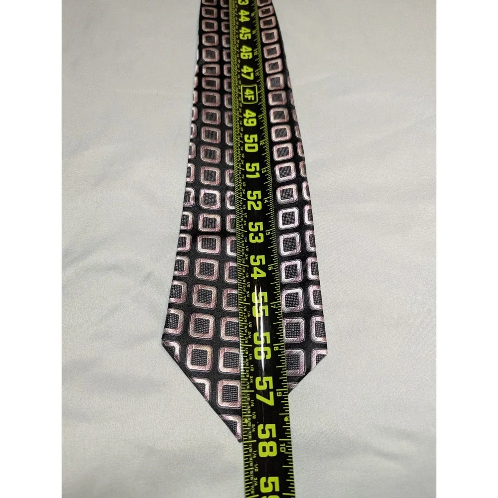 Saxony Collection Men's 100% Silk Tie Black Pink Geometric Square Necktie